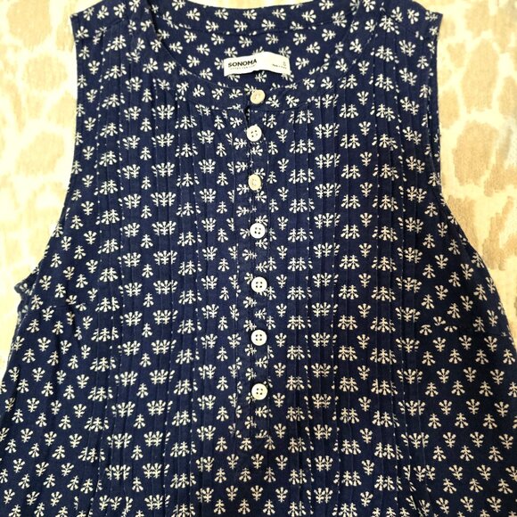 Women's Sonoma Navy Sleeveless Button-Front Dress White Floral Pattern Size S - Picture 9 of 9